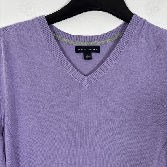 Banana Republic Men Silk Linen Blend V-Neck Sweater Lavender Preppy Casual Large - Picture 3 of 8